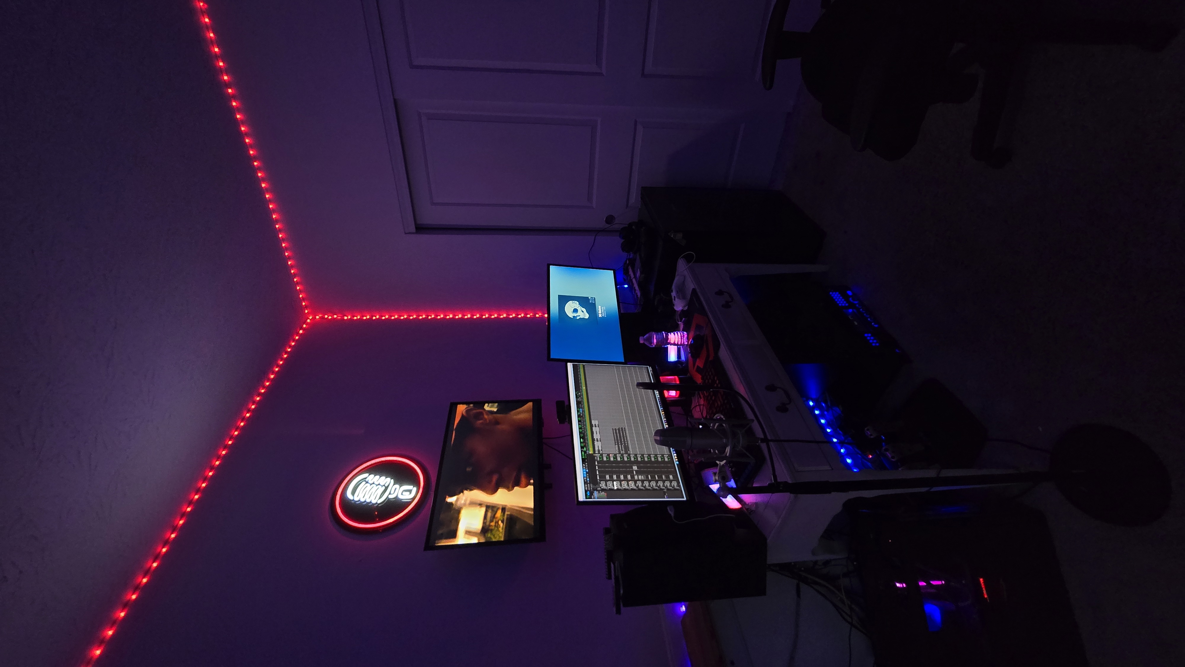 Angled view of the recording desk and equipment